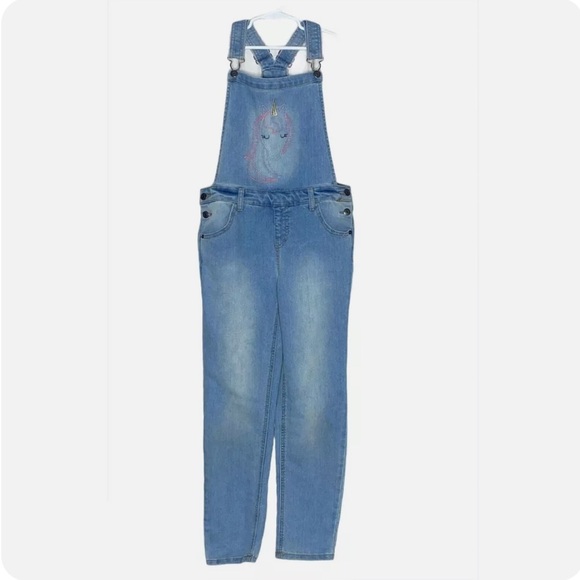 🦄Girls Blue denim unicorn overalls cat & jack 14/16 - Picture 2 of 6